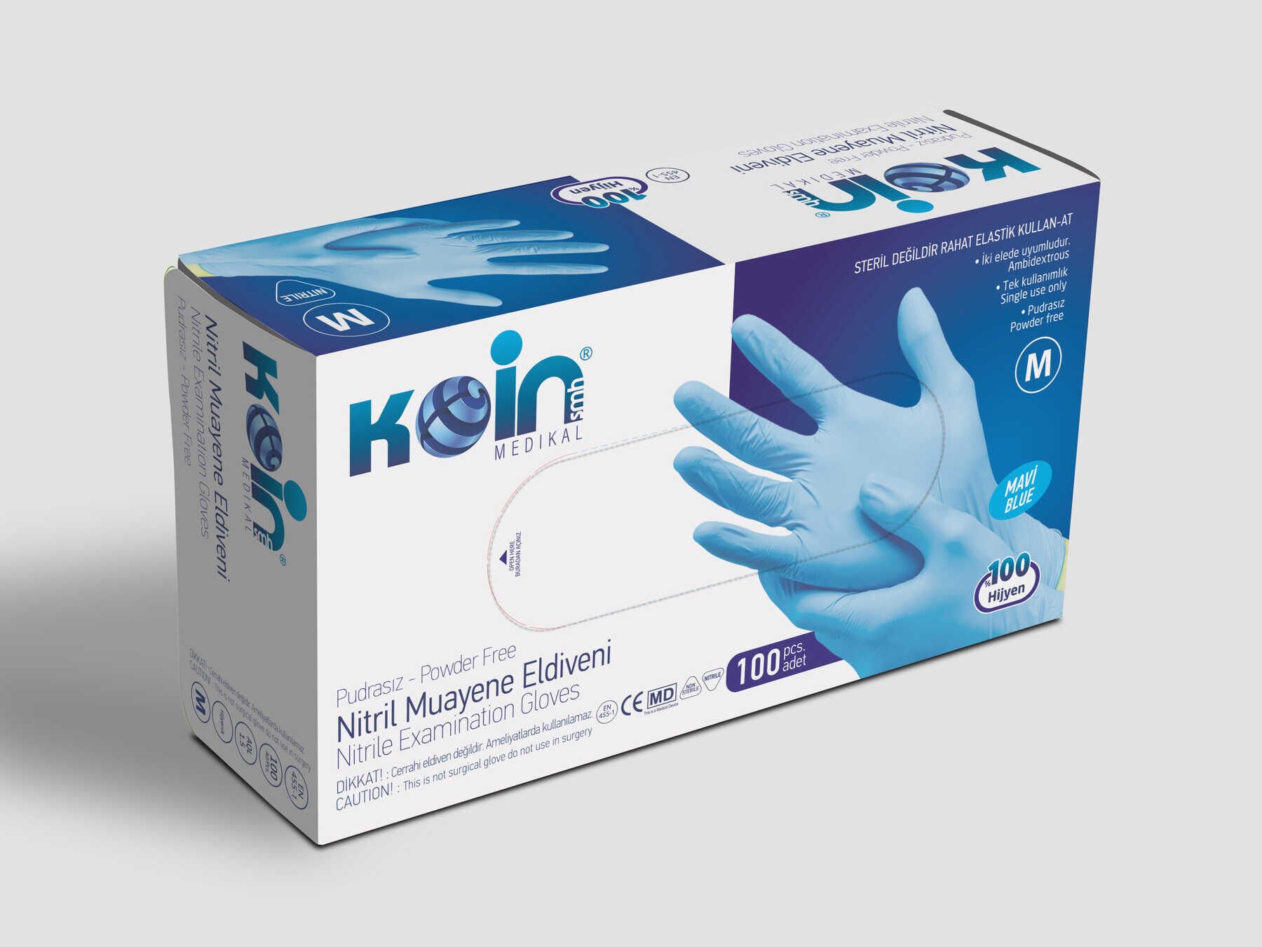 KOİN MAVİ NİTRİL ELDİVENİ PUDRASIZ