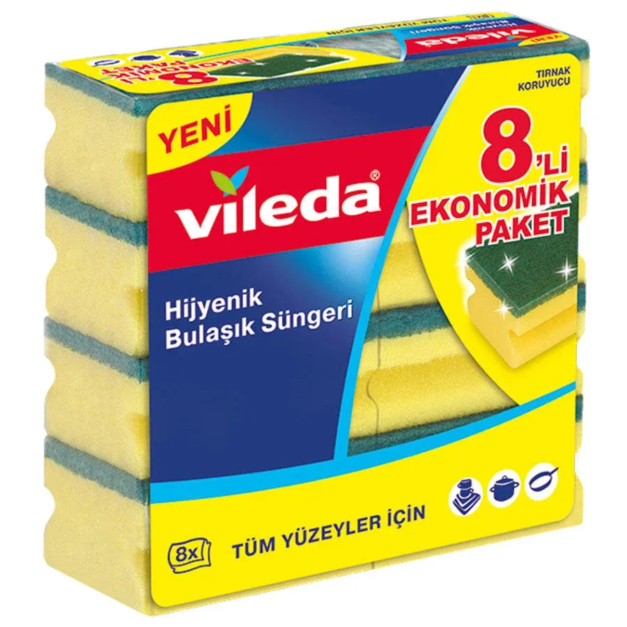 VİLEDA YEŞİL OLUKLU BULAŞIK SÜNGERİ 8'Lİ PAKET