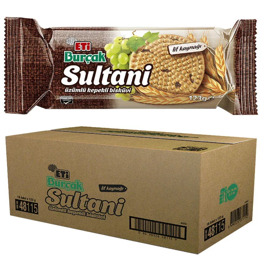 Eti Burçak Sultani Üzümlü Kepekli Bisküvi 123 gr 18'li