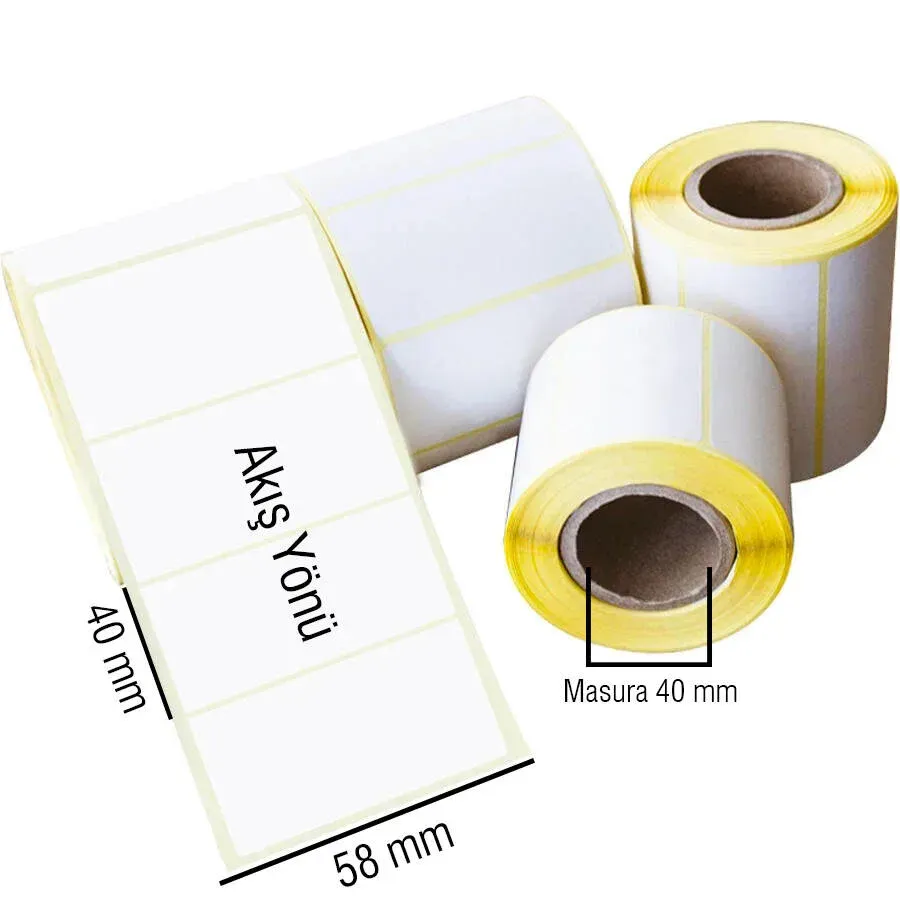 Termal Barkod Terazi Etiketi 58 mm x 40 mm 4 Rulo (2.000 adet)